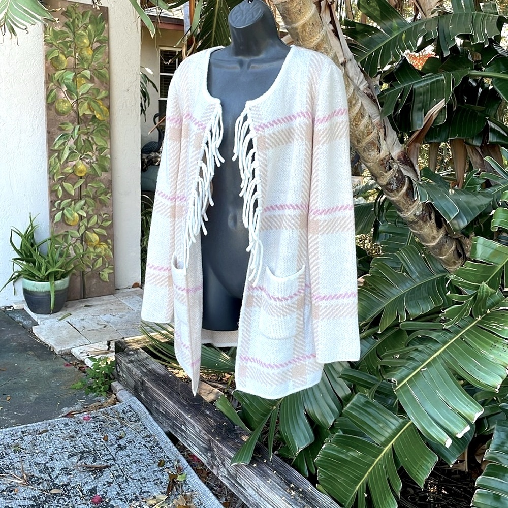 soft pink plaid fringe blanket coat duster